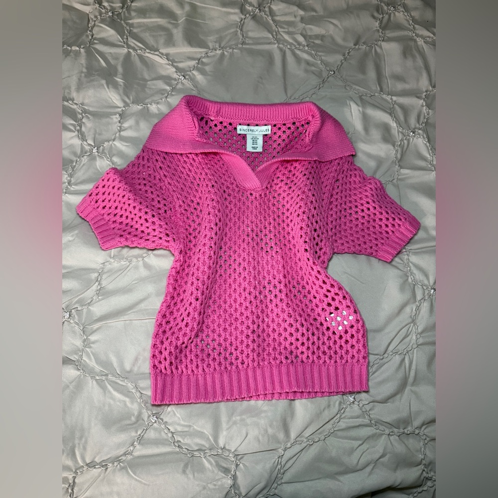 Sincerely Jules Knit Hole Top In Hot Pink Color